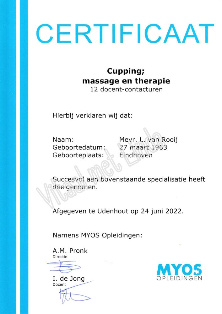 Certificaat Cupping -vitaal met linda